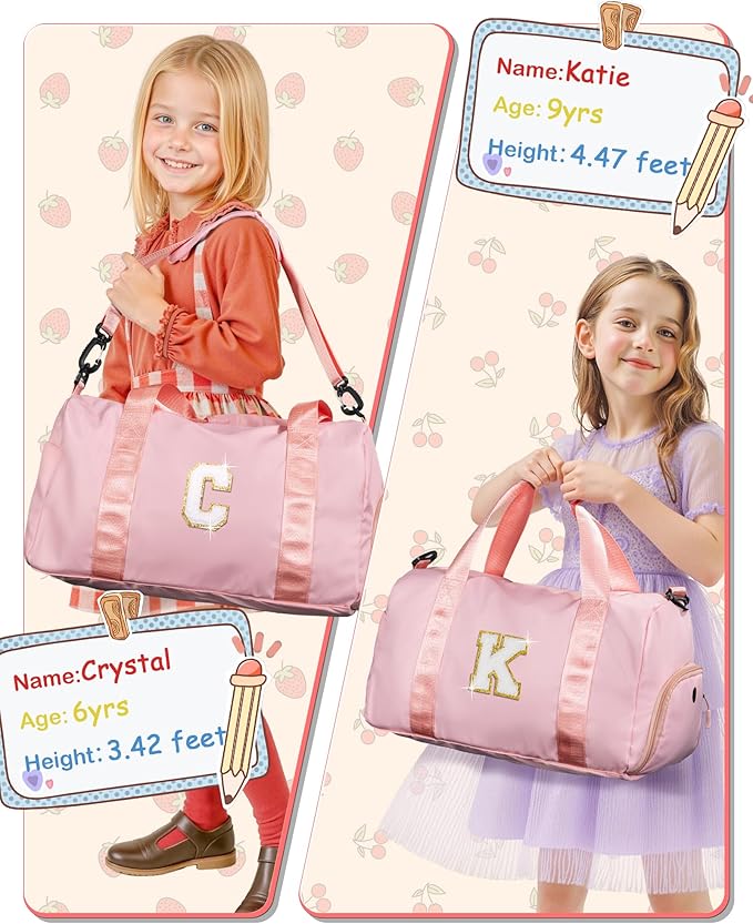 Easter Basket Stuffers Gifts for Kids-Girl Gym Bag with Shoe Compartment, Kid Personalized Weekender Overnight Bags, Initial Travel Tote with Makeup Pouch, Valentines Day Gift (Letter P)