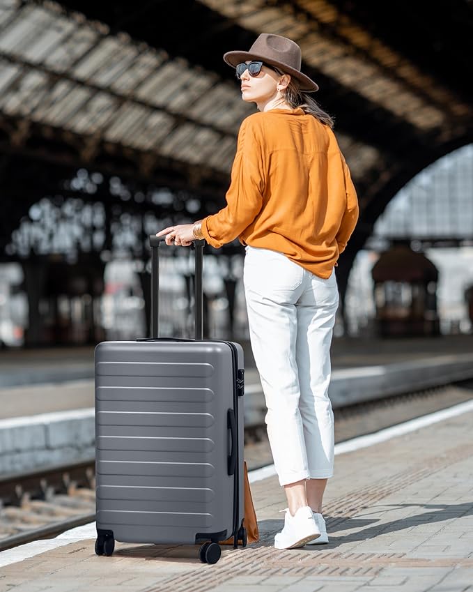Carry on Luggage 22 X 14 X 9 Airline Approved, 20 Inch Luggage for 3-5 Days Travel, Double Spinner Wheels, 100% Hardshell PC, TSA Lock (00-Pink (Expandable), Checked 28-Inch)