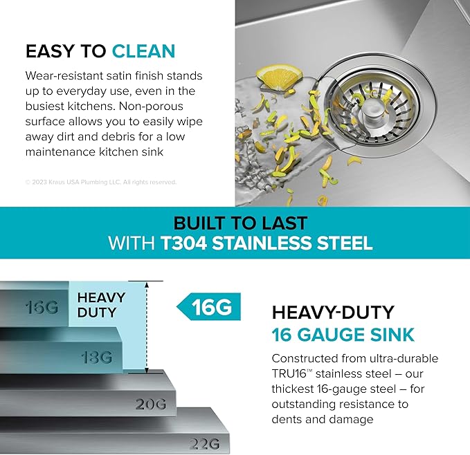 KRAUS Kore 17-Inch Undermount Workstation 16 Gauge Single Bowl Stainless Steel Bar Kitchen Sink with Accessories, KWU111-17