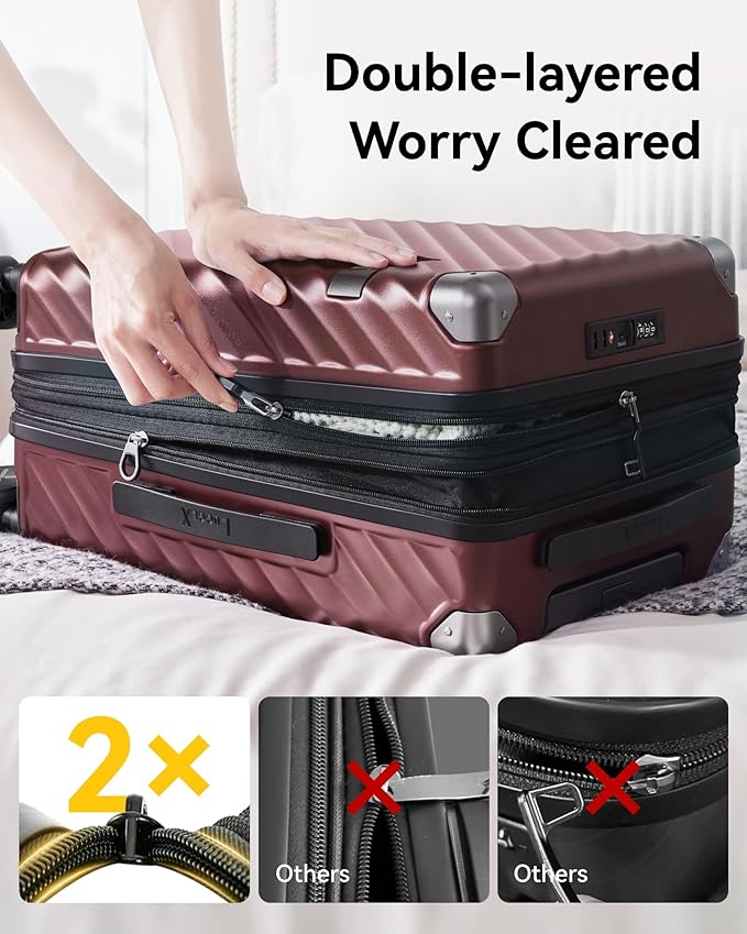LUGGEX Luggage with Spinner Wheels, Polycarbonate Expandable Hard Shell Suitcase, Carry On 20 Inch, Champagne