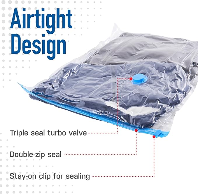 6 Pack Large Vacuum Storage Bags for Comforters, Blankets & Clothes – Vacuum Sealed Compression Bags with Hand Pump – Space Saver Storage Bags for Bedding, Moving, Travel & Organization