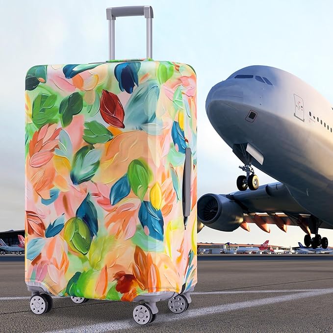 Travelkin Luggage Covers For Suitcase Tsa Approved,Suitcase Cover Protector Fit 18-32 Inch Luggage (Coloured Leaves, M)
