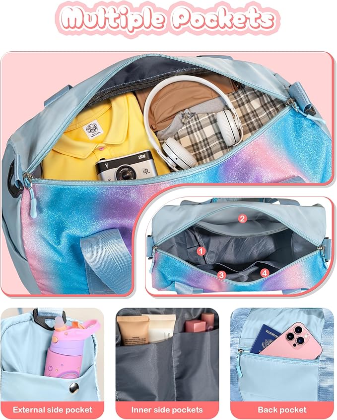 Gifts for 3 4 5 6 7 8 9 Year Old Girls-Girl Gym Bag with Shoe Compartment, Kid Personalized Weekender Overnight Bags, Initial Travel Tote with Makeup Pouch, Easter Gift for Teen (Letter C)