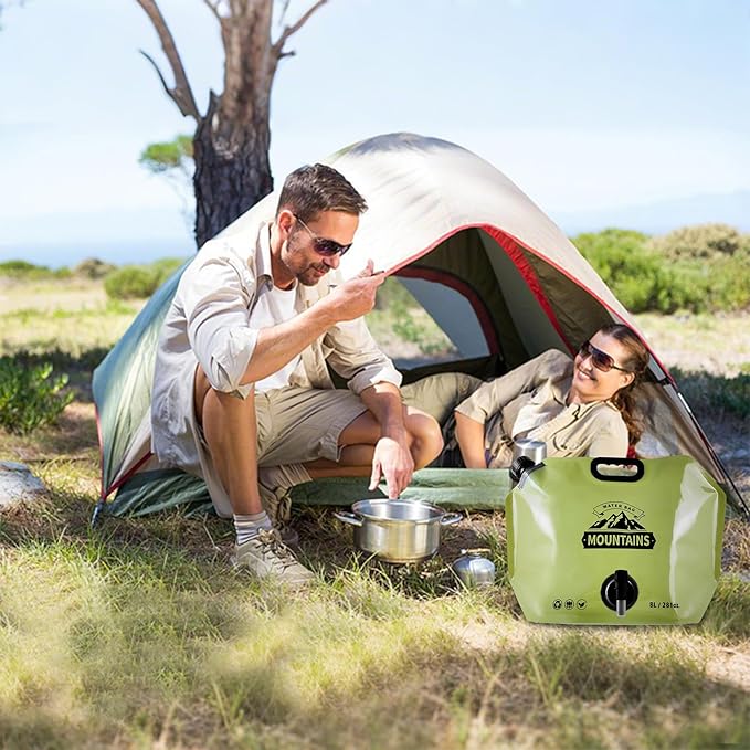 Collapsible 8L Water Storage Bag, BPA-Free Portable Folding Water Jug with Adjustable Faucet, Leakproof Emergency Water Bag for Camping, Hiking, Riding, Outdoor Sport (GREEN, 2)