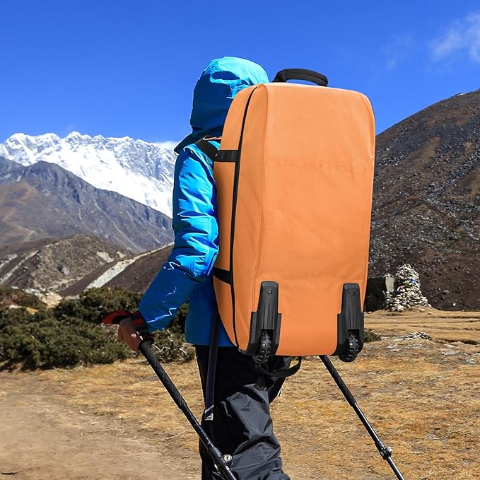 Vomgomfom Wheeled Collapsible Duffel Bag,110L-140L Expandable Checked Luggage, No-Telescopic-Handle with Anti-Burst Zipper & Reinforced Frame,Brown