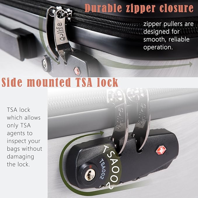 Coolife Luggage Suitcase PC+ABS with TSA Lock Spinner Carry on Hardshell Lightweight 20in 24in 28in (grey, L(28IN))