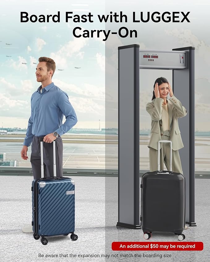 LUGGEX Luggage with Spinner Wheels, Polycarbonate Expandable Hard Shell Suitcase, Carry On 20 Inch, Beige
