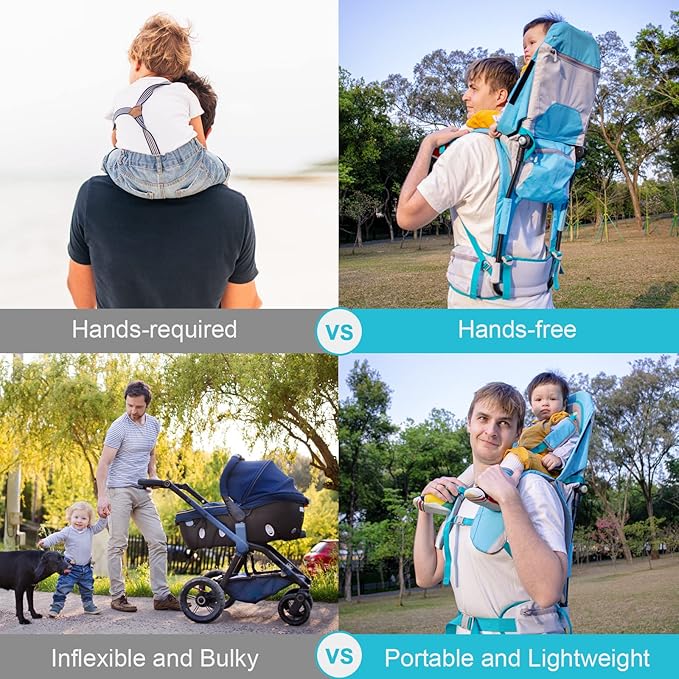 Baby Hiking Backpack Carrier with Rain Cover Sun Shade - Safe Backrest & Ergonomic Seat for Toddlers - Holds Up to 40 Pound - 6 Months to 3 Years