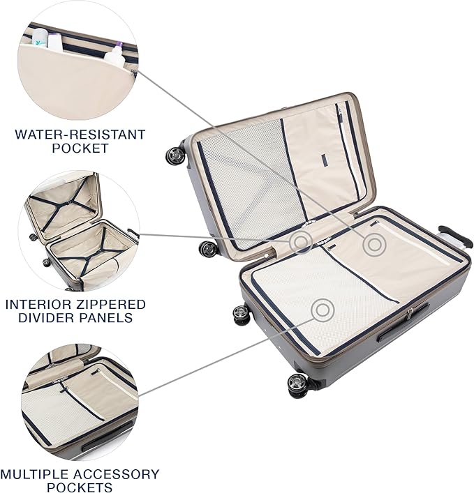 Travelpro Platinum Elite Hardside Expandable Checked Luggage, 8 Wheel Spinner, TSA Lock, Hard Shell Polycarbonate Suitcase, Metallic Sand, Checked Large 28-Inch