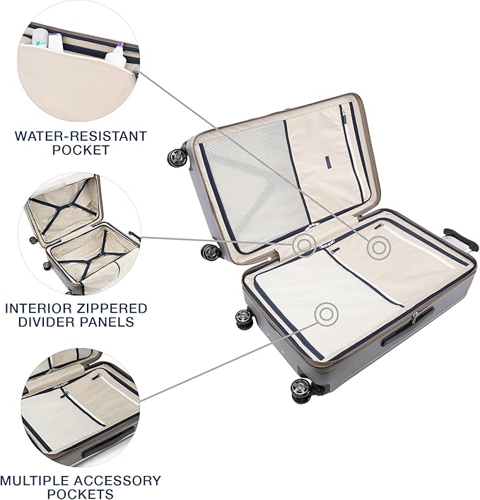 Travelpro Platinum Elite Hardside Expandable Spinner Wheel Luggage TSA Lock Hard Shell Polycarbonate Suitcase, Metallic Sand, 2-Piece Set (21/25)