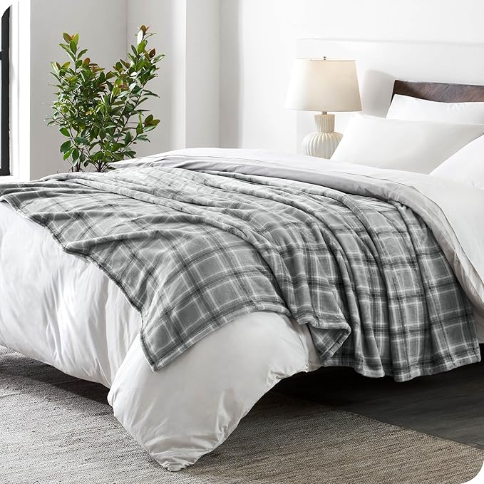 Bare Home Textured Fleece Blanket - Twin/Twin Extra Long - Ultra-Soft Lightweight for Bed, Sofa, and Couch - Luxury Microplush - Cozy Warm Blanket (Twin/Twin XL, Tartan Plaid)