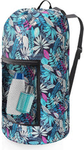 Portable with Adjustable Shoulder Straps Travel Dirty Laundry Bag,with Drawstring Closure & Mesh Pocket Backpack Laundry Bag for College,Apartment,Camping(Green Leaf)