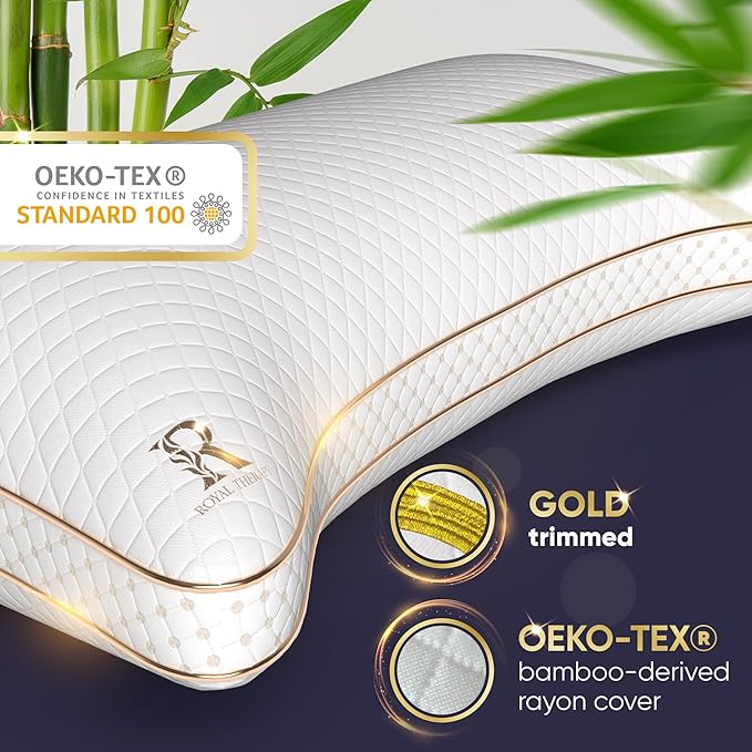 Royal Therapy Adjustable Shredded Memory Foam Pillows – 2-Pack Queen Size Set with Cooling Firm Cover for Side Sleepers