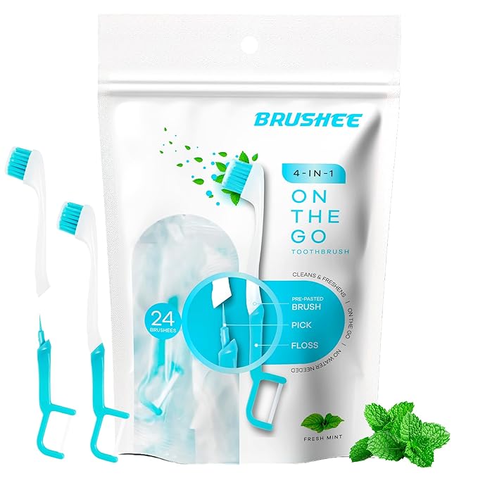 The Evolution of Oral Care | 4-in-1 Tool (Paste + Brush + Floss + Pick) | Individually Wrapped | Disposable | Prepasted Travel Toothbrushes | Small Adult Toothbrush - (24-Pack)