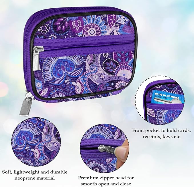 Serfeymi Weekly Travel Pill Organizer Pill Case for Purse with Removable 7 Day Pill Box, Fashionable Travel Medicine Organizer Pill Container for Medicine, Vitamin, Supplement - Green 01 + Purple 01