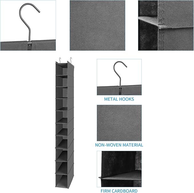 MAX Houser 10-Shelf Hanging Shoe Shelf Organizer, Hanging Shoe Storage for Closet,Pack of 2(Grey)