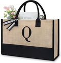 TOPDesign Initial Jute/Canvas Tote Bag, Personalized Present Bag, Suitable for Wedding, Birthday, Beach, Holiday, is a Great Gift for Women, Mom, Teachers, Friends, Bridesmaids (Letter Q)