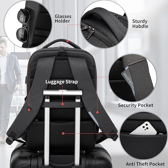 DUSLANG 17 Inch Laptop Backpack for Travel Water Resistant College Backpack for Men/Women Laptop Bag with USB Charging Port and Small Canvas Tote Bag, Black