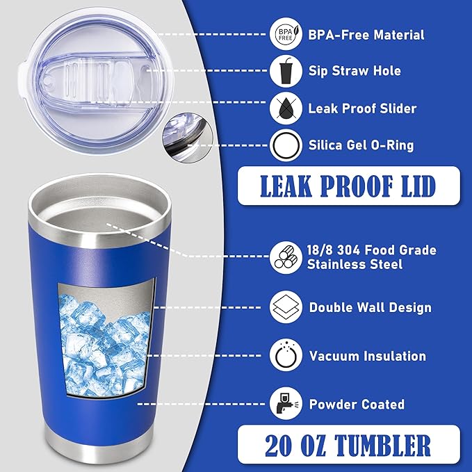 20 oz Tumbler Coffee Tavel Tumblers Bulk with Lid Stainless Steel Double Wall Vacuum Insulated Mug Powder Coated Cups fit Car Cupholder for Hot and Cold - Dark Blue, 4Pack