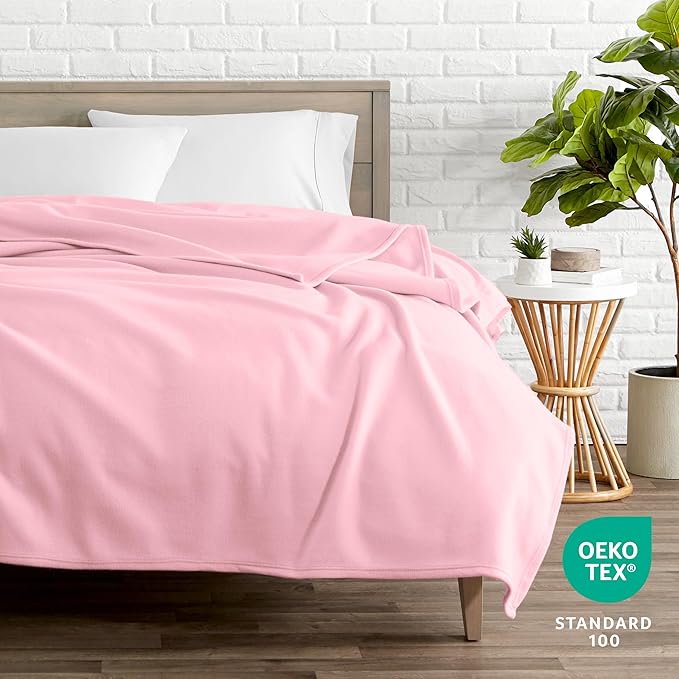 Bare Home Polar Fleece Blanket - Throw - Light Pink - Warm & Cozy - Premium Fleece - Blanket for Bed, Sofa, Camping, Travel and Cold Nights - Lightweight (Throw, Light Pink)
