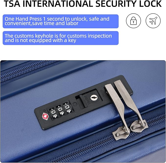 Carry On Luggage, 20Inch & 29 Inch Top Opening Airline Approved ABS+PC Hard Shell Suitcases with Silent Wheels, TSA Lock,Front Pocket and Wet-dry Separated Six-piece Set (Dark Blue, 20Inch & 29 Inch)