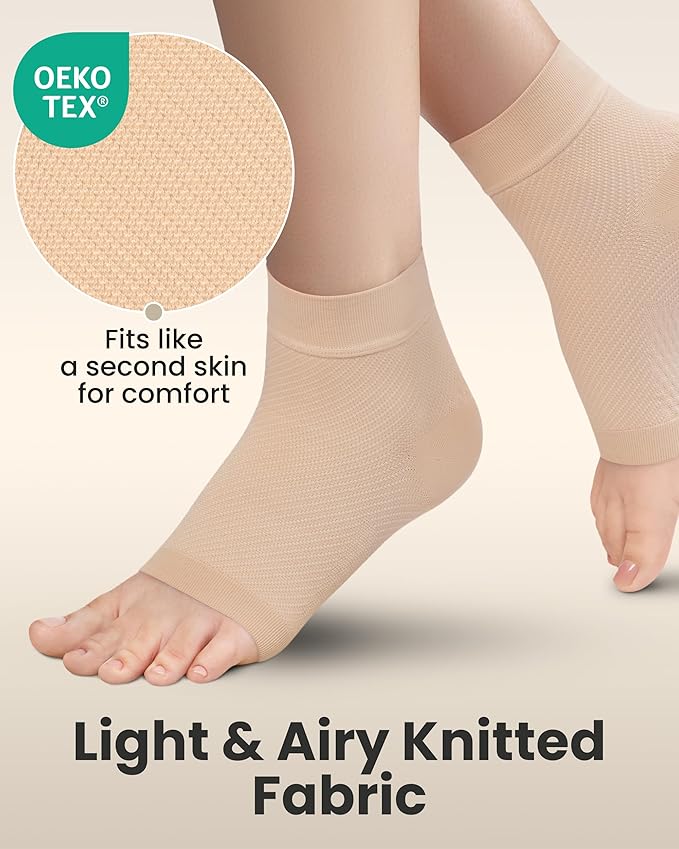 KEMFORD Ankle Compression Sleeve - Plantar Fasciitis Braces - Open Toe Compression Socks for Swelling, Sprain, Neuropathy, Foot Arch Support for Men and Women - 20-30mmhg, M, Beige