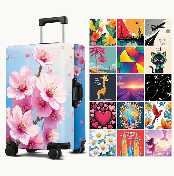 Luggage Cover Washable Suitcase Protector Anti-Scratch,Stretchable Fit for 20-34Inch Luggage Durable Travel Bag Cover with Zipper Closure (Peach blossom, XL(fits 32-34Inch suitcase))