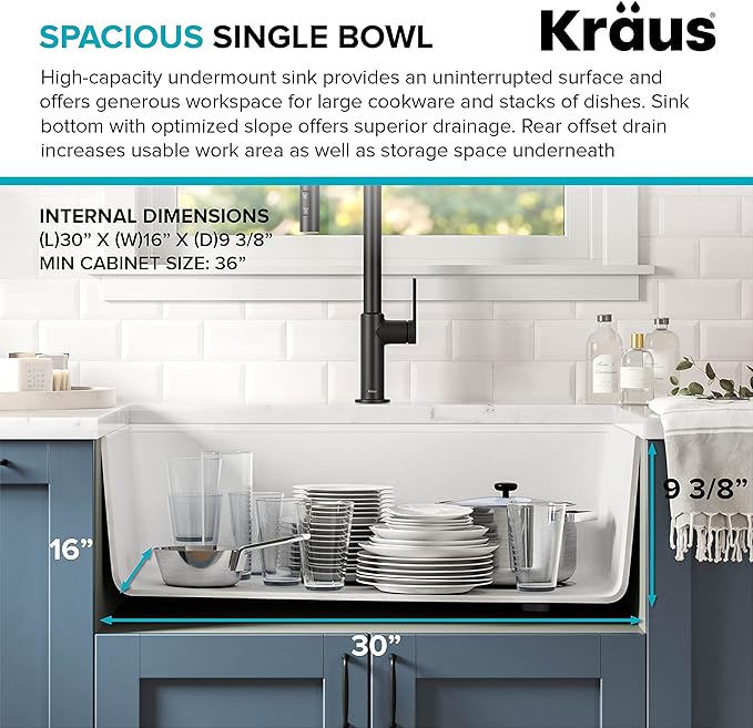 KRAUS Kitchen Sink Bellucci 32” Undermount Workstation Granite, Metallic White, Accessories, KGUW1-33WH