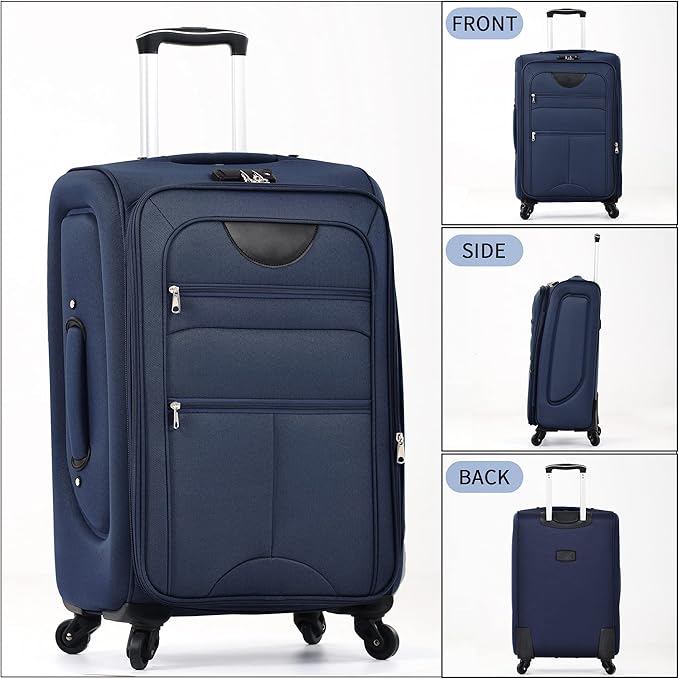 Merax Softside Luggage Set Softshell Lightweight 3 Piece Spinner Suitcase with Duffel Bag Expandable Upright Travel Luggage 22" 26" 30",Deep Blue
