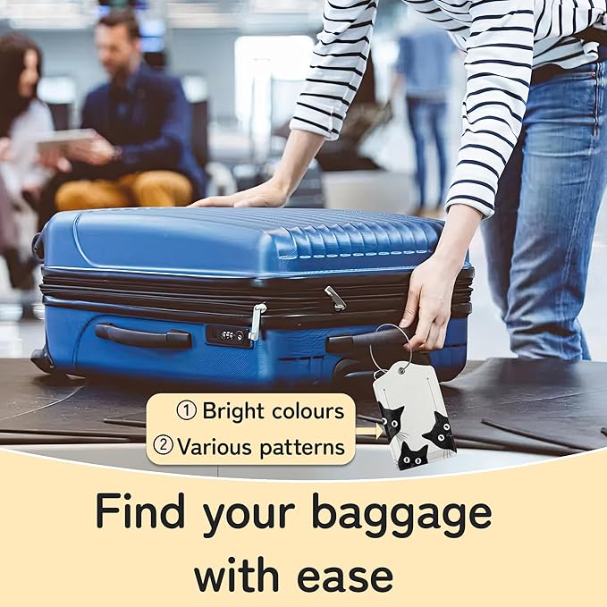 Black Cat Luggage Tag for Suitcase,Design with Privacy Flap Name ID Label Metal Loop, 3 Pack