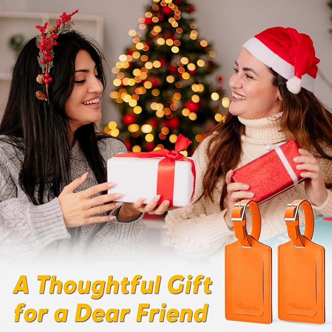 Travelambo Luggage Tags for Suitcases Faux Leather Privacy Protection 30 Pack Bag Tags Travel Accessories Essential, Hot Orange