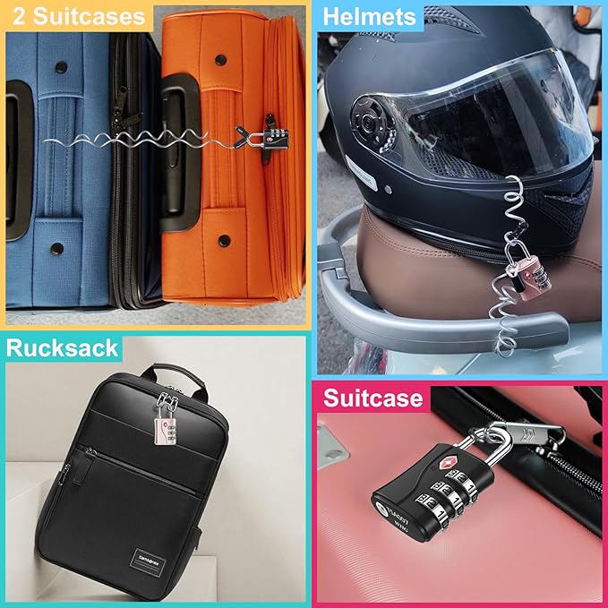 ZHEGE Luggage Locks, TSA Approved Locks, 3 Dial Zipper Lock with (80CM) Cable for Suitcases, Backpack, Baggage (Rose Gold, 2 Pack)