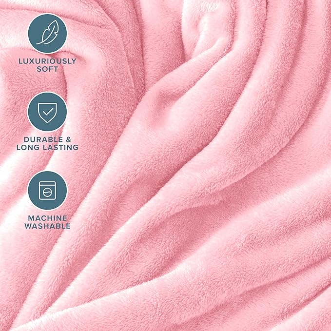 Bare Home Fleece Blanket - Extra Long - Light Pink - Throw for Bed, Sofa, Couch, Movie Night, Camping, and Travel - Microplush - Cabin Blanket (Twin/Twin XL, Light Pink)