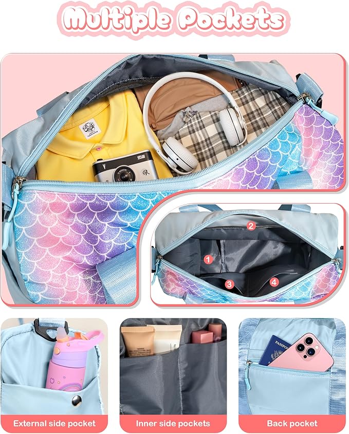 Pretee Girl Gifts-Girl Gym Bag with Shoe Compartment, Kid Personalized Weekender Overnight Bags, Initial Travel Tote with Makeup Pouch, Gift Ideas for Niece Sister (Letter O)