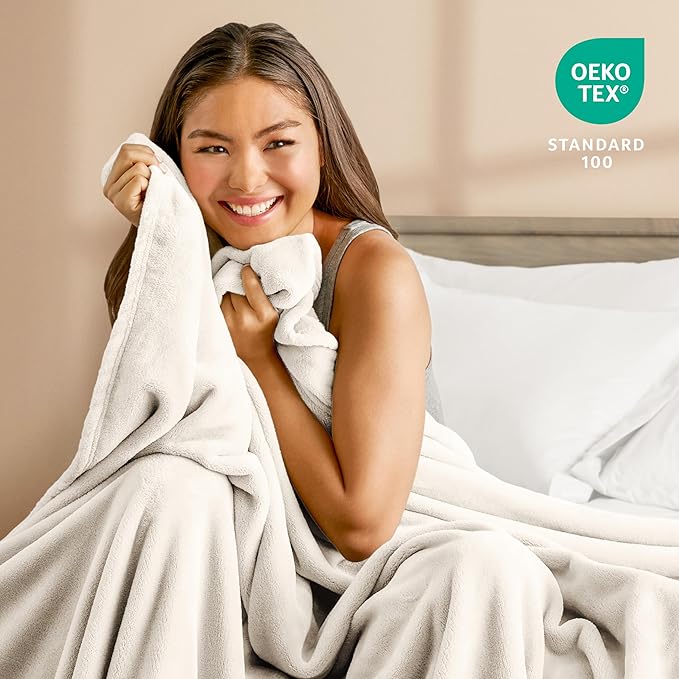 Bare Home Fleece Blanket - Throw/Travel - Ultra-Soft Lightweight for Bed, Sofa, and Couch - Luxury Microplush - Cozy Warm Blanket (Throw/Travel, Vanilla)