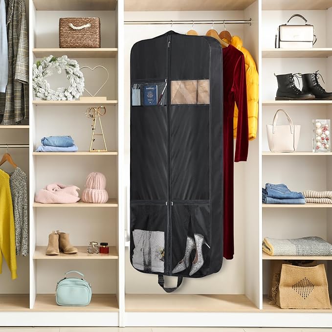Zilink Luxury Storage 60" Garment Bag for Long Dress, Coat, Fur, Mink and Choir Robe 3.9" Gusset Cover Heavy Duty, Breathable, Hanging, Foldable Travel and Wardrobe Clothes Protector