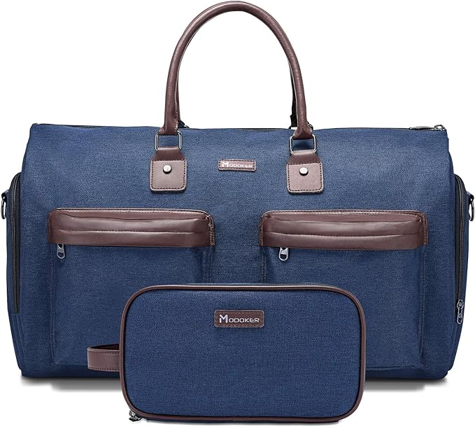 Convertible Garment Bag with Toiletry Bag, Modoker Carry on Garment Duffel Bag for Men Women - 2 in 1 Hanging Suitcase Suit Travel Bags, Blue