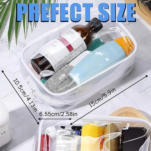 12 Pieces Clear Cosmetic Bag, PVC Waterproof Makeup Bags with Zipper, TSA Approved Toiletry Bag for Travel, Transparent Pouches Organizer Storage for Men and Women (White, Small)
