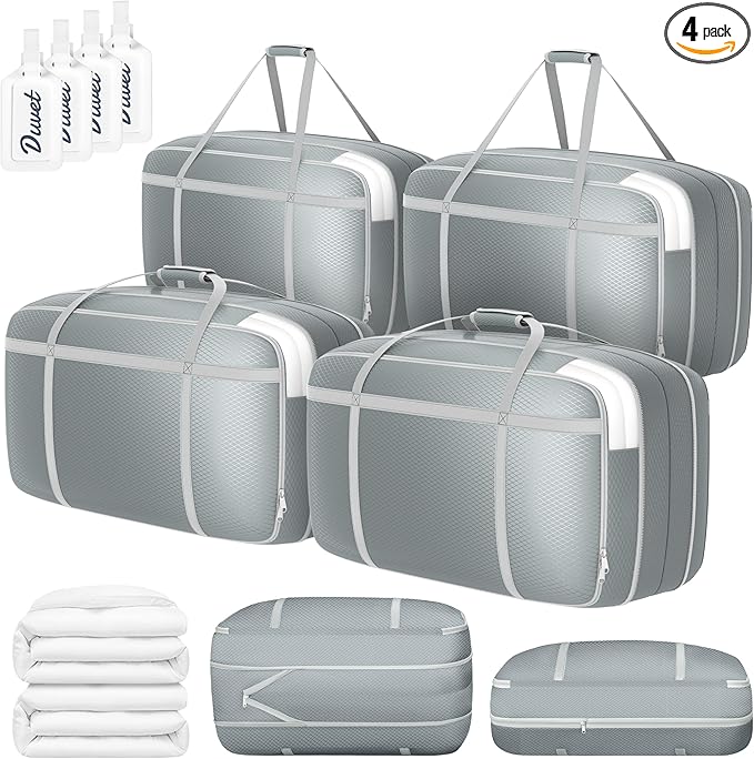 DIMJ Compression Moving Bags - Extra Large Heavy Duty Comforter Storage Bag with Window, Packing Totes With Strong Handles & Zipper, Space Saving Box Containers For Blanket, Clothes, Bedding, 4Pack