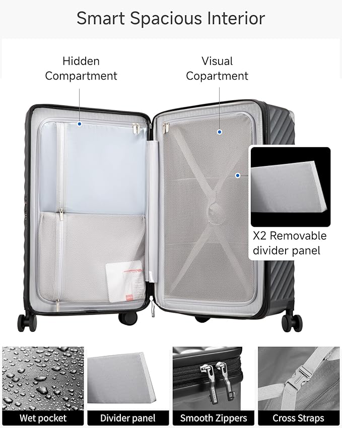 Trunk Luggage, Expandable PC Hard Shell Large Checked 28 Inch Suitcase with Shock - Absorbing Wheels & TSA Lock, Black, 91L - 105L