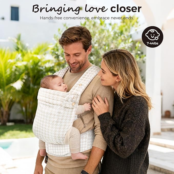 Baby Carrier Newborn to Toddler- Ergonomic,Cozy and Lightweight Infant Carrier for 7-40lbs,3 Carry Positions Newborn Carrier,White Houndstooth