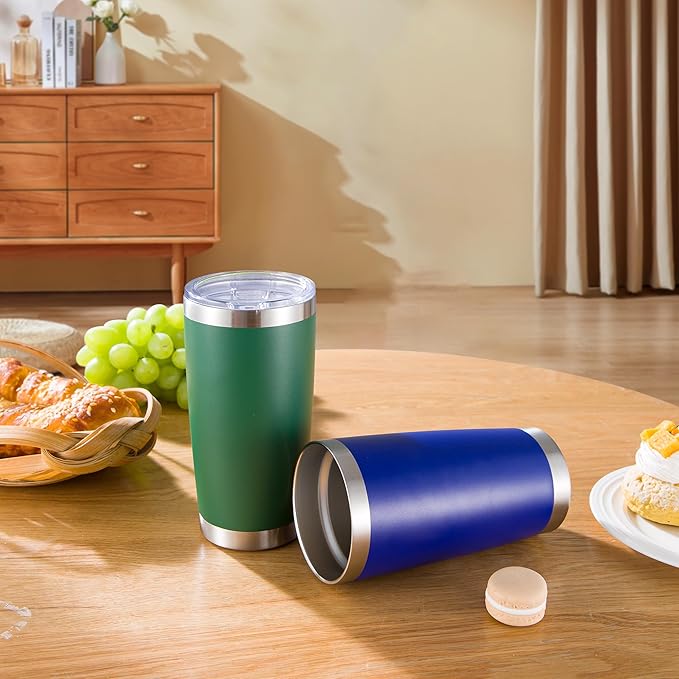 20 oz Tumbler Stainless Steel Tumblers with Lid Double Wall Vacuum Insulated Coffee Mug 20oz Powder Coated Cup for Hot and Cold Drinks, Blue, 1 pack
