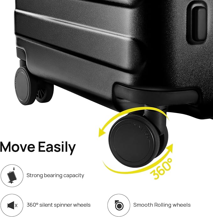 Carry on Luggage 22 X 14 X 9 Airline Approved, 20 Inch Luggage for 3-5 Days Travel, Double Spinner Wheels, 100% Hardshell PC, TSA Lock (01-Black (Basic), Checked 24-Inch)