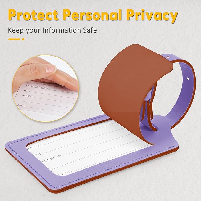 Travelambo Luggage Tags for Suitcases Faux Leather Privacy Protection 26 Pack Bag Tags Travel Accessories Essential, Classic Purple