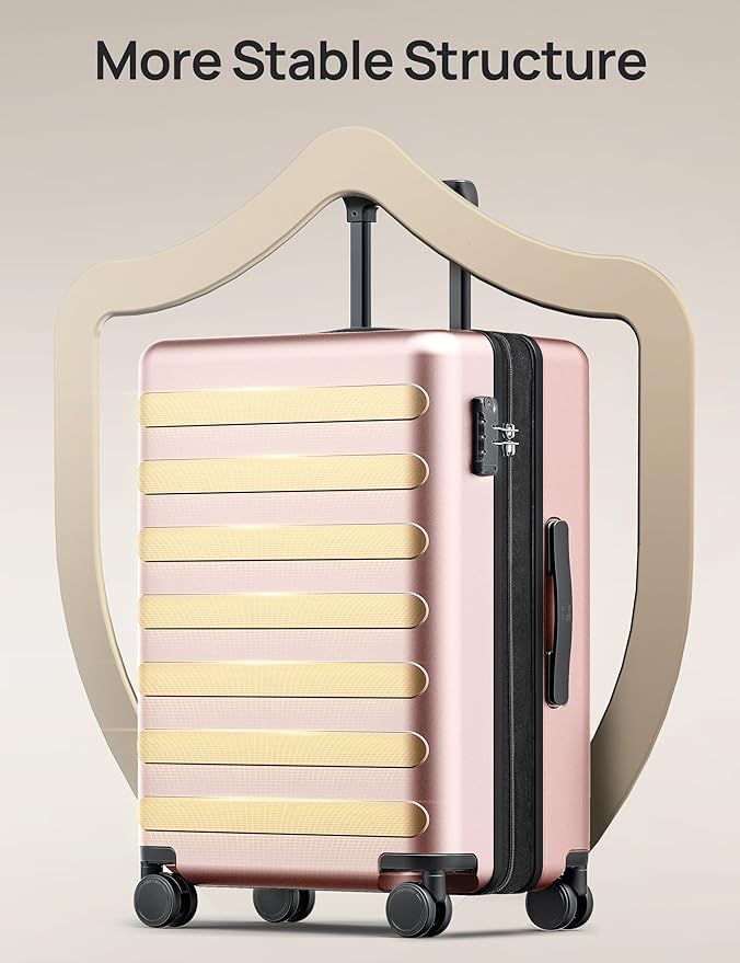 Carry on Luggage 22 X 14 X 9 Airline Approved, 20 Inch Luggage for 3-5 Days Travel, Double Spinner Wheels, 100% Hardshell PC, TSA Lock (00-Pink (Expandable), Carry-On 20-Inch)