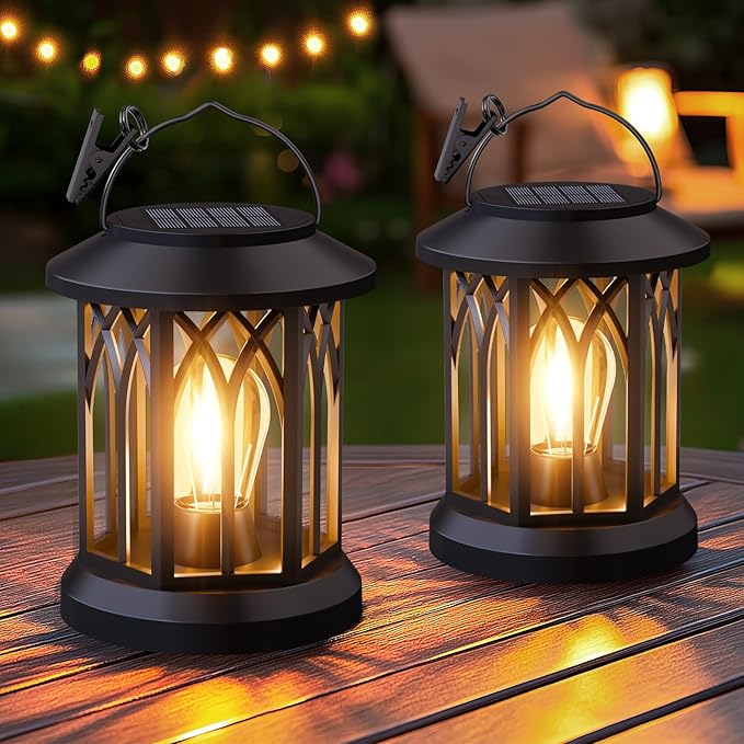 6 Pack Solar Lanterns Outdoor Waterproof - Hanging Lanterns Decorative Outdoor Patio Decor with Clip Solar Lantern for Outside - Outdoor Lanterns for Patio Garden Waterproof Gifts for Women Mom Family