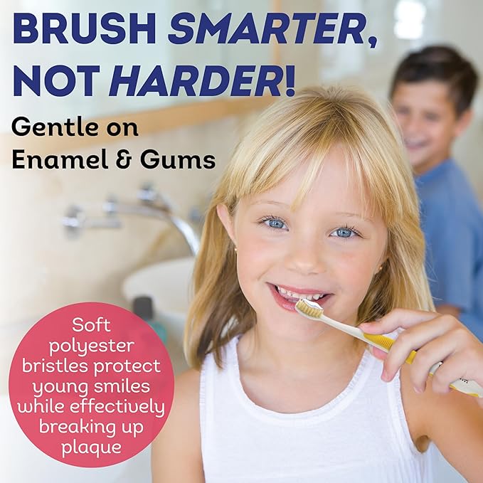 MOUTHWATCHERS Soft Childrens Flossing Manual Toothbrush, Value Pack of 4, Pink Toothbrushes for Kids & Teens, Ultra Clean, by Dr. Plotka's