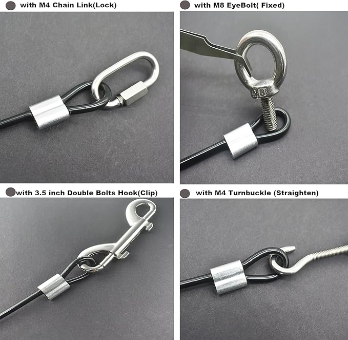 5 Pcs 5mm Wire 24 inch Vinyl Coated Stainless Steel Cable with Loops Short Wire Rope Lanyard Lock Security Chain Link for Outdoor Gates, Black(5mm x24inch)