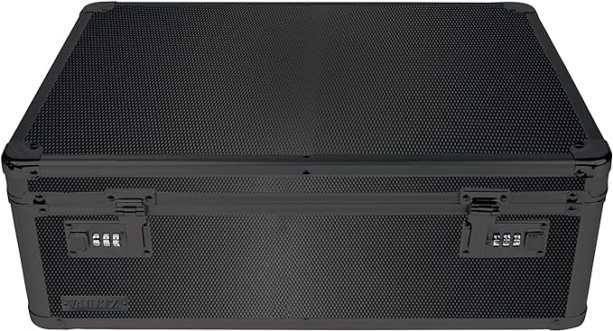 Vaultz Storage Lock Box - 6.5 x 19.25 x 13.5 Inch Lockable Dorm Storage Trunk with Combination Lock - Briefcase, Medicine Box, Lock Boxes for Personal Items, Cash, Laptop - Black on Black