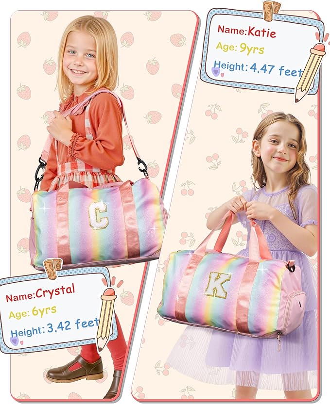 Gifts for 3 4 5 6 7 8 9 10 Year Old Girls-Girl Gym Bag with Shoe Compartment, Kid Personalized Weekender Dance Bags, Initial Travel Tote with Makeup Pouch, Gift Ideas for Kids (Letter M)